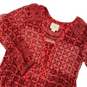 Maeve Canna Women Long Sleeve Pullover Tunic Red‎ Sheer Oversized Dress Size 0